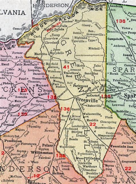 Greenville County South Carolina 1911 Map Rand Mcnally