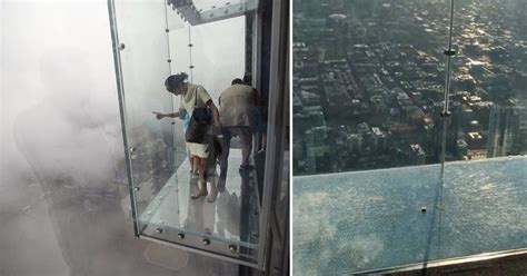 Glass Skydeck On 103rd Floor Of Chicago Willis Tower Cracked Beneath