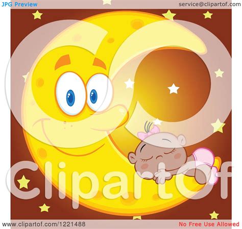Clipart Of A Black Baby Girl Sleeping On A Happy Crescent Moon With
