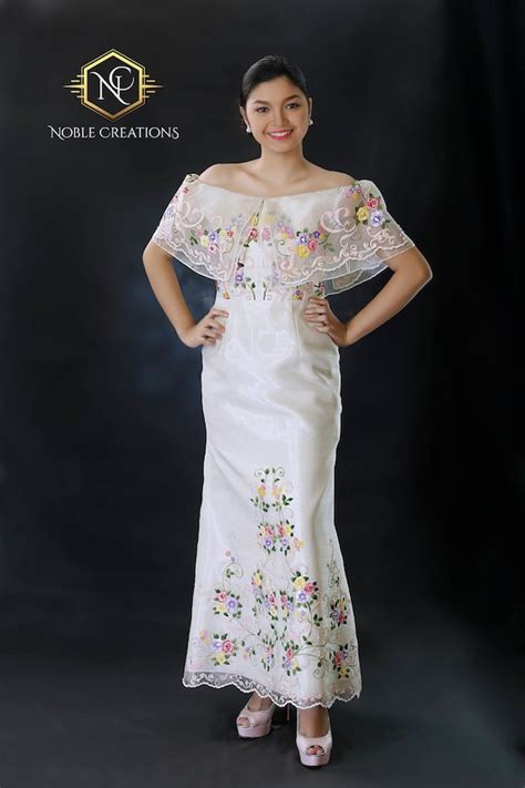 Modern Filipiniana Barong Dress Pure Embroidered Mestiza Barong Dress