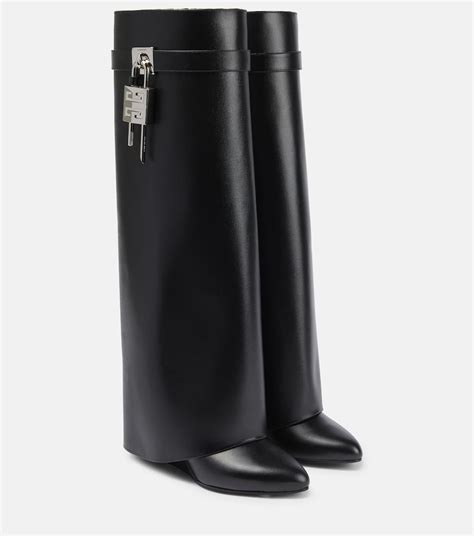 Shark Lock Leather Knee High Boots In Black Givenchy Mytheresa