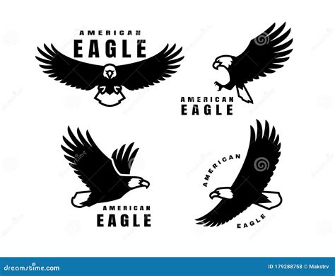 Set Of Logos American Eagle In Flight Vector Illustration Stock