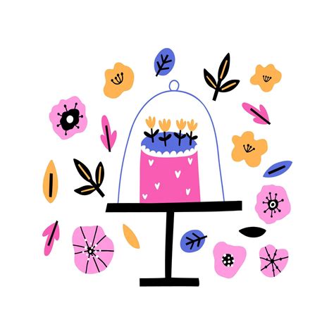Childrens Poster With Birthday Cake Flowers Leaves Vector