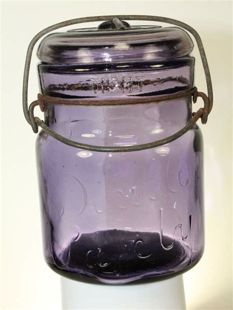 Double Safety Fruit Jar Amethyst Purple Short Pint Canning Jar Lids Jar Glass Canning Jars