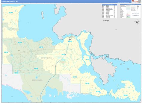Chippewa County Mi Zip Code Wall Map Basic Style By Marketmaps Mapsales