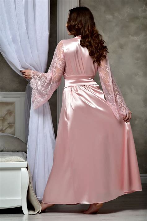 Blush Pink Bridal Peignoir Set Satin Lace Kimono Bride Robe Etsy Lace