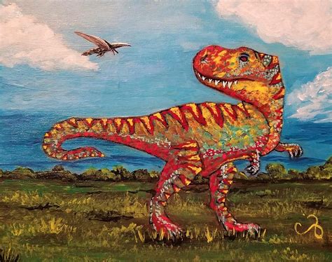 Don T Mess With Me Dinosour Painting Bright Colors Tyrannosaurus T Rex Painting By Cindy Coggins