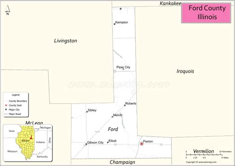 Ford County Map Illinois Where Is Located Cities Population