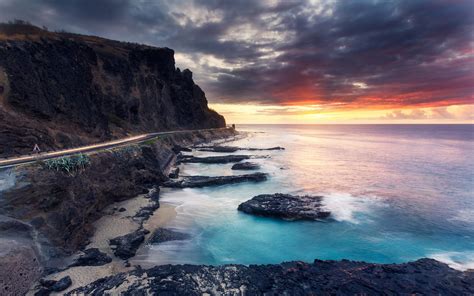 Beautiful Sunset Sea Coast Road Clouds Wallpaper Nature And