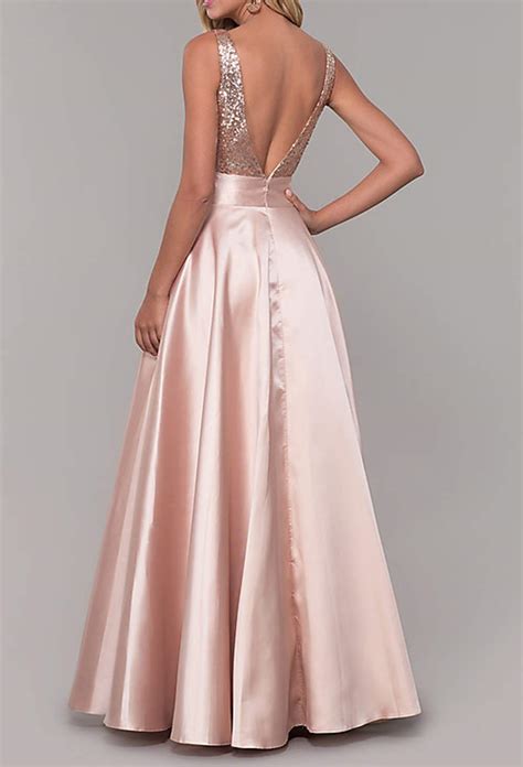 Herdress V Neck Prom Dresses Long Sequins Satin 2022 New Formal Evening Party Gowns For Women