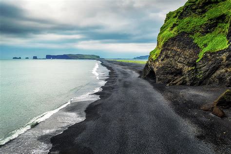 Aerial View Of The Reynisfjara Black Sand Beach In South Iceland