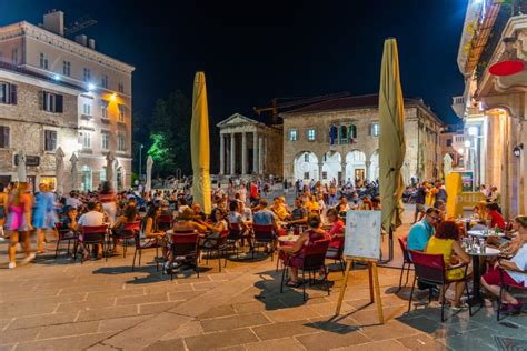 Pula Croatia July 30 2020 Nightlife At Forum Square In Pula