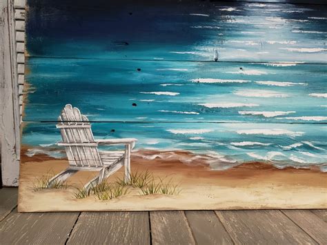 Wood Pallet Beach Wall Art Beach Hand Painted Seascape Etsy