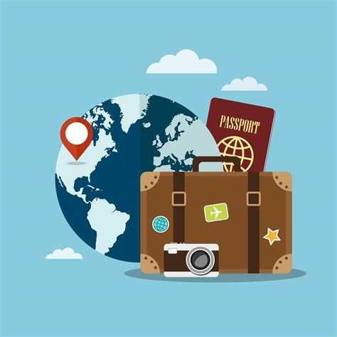Suitcase And Travel Items In Front Of World 1261008 Vector Art At Vecteezy