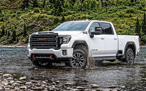 Download Wallpapers 2020 Gmc Sierra 1500 At4 White Pickup Truck