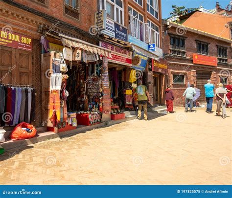 Kathmandu Nepal October 2019 Shopping And Souvenir Shops Near The Boudhanath Temple Complex