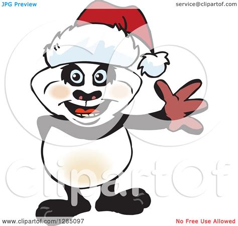 Clipart Of A Friendly Waving Panda Wearing A Christmas Santa Hat