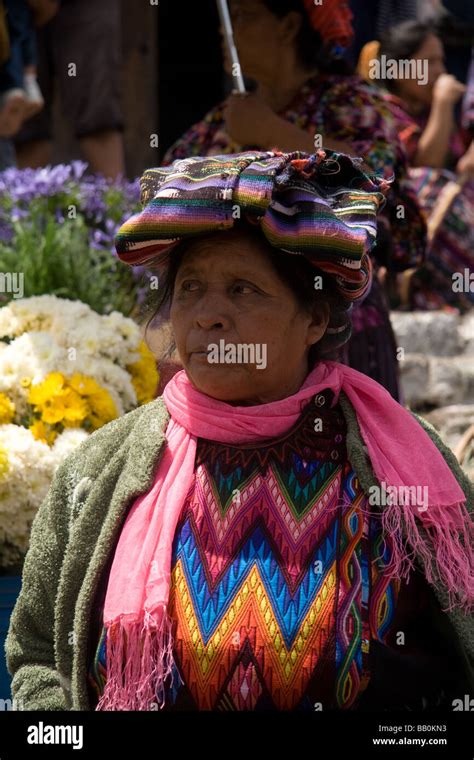 Woman In Traditional Dress At Market In Chichicastenango Guatemala