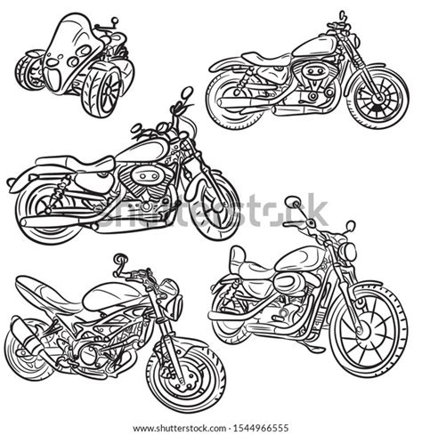 Set Cartoon Motorcyclesbrushes Meshes Outlines Stock Vector Royalty