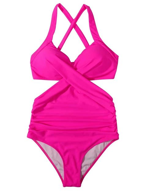 Twist Front Ruched One Piece Swimsuit Shein Usa