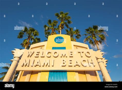 Welcome To Miami Beach Sign Tuttle Causeway Miami Beach Florida Usa