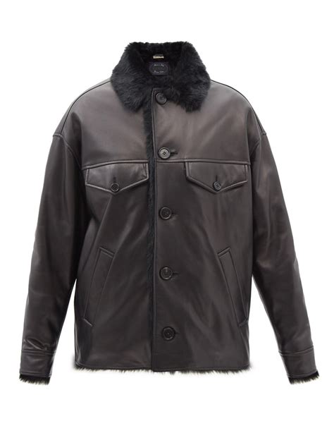 Oversized Shearling Lined Leather Jacket Black Marni Matchesfashion Fr