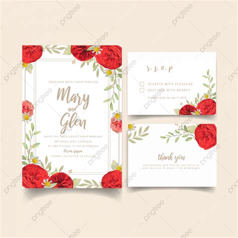 Wedding Invitation With Floral Red Roses Template Download On Pngtree