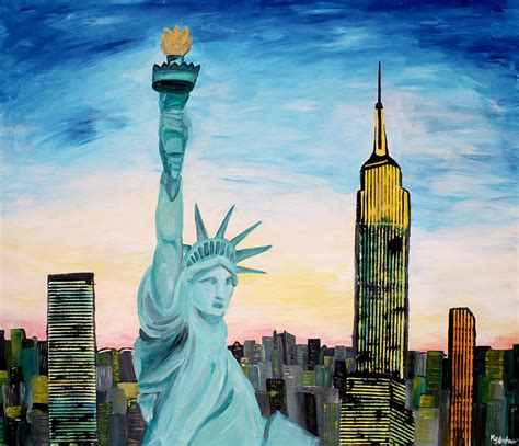 Named after the roman goddess libertas, the monumental statue of liberty stands tall on the 12 acre liberty island in new york harbor. Statue Of Liberty With View Of New York Painting by M ...