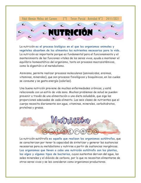 Nutrición Autótrofa Y Heterótrofa Vidal Alemán Melina Del Carmen 3e