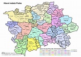 Prague district map - Prague city map districts (Bohemia - Czechia)