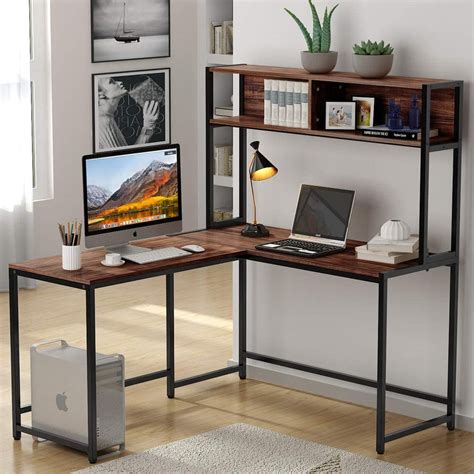Tribesigns L Shaped Desk With Hutch 55 Inches Corner