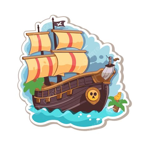 ملصق سفينة القراصنة الكرتون وشعار التصميم المتجه تصميم ملصق مع الكرتون لطيف سفينة القراصنة
