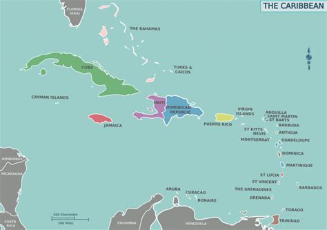 Mapa Del Caribe Y Sus Islas Antillas Mayores Y Antillas Menores