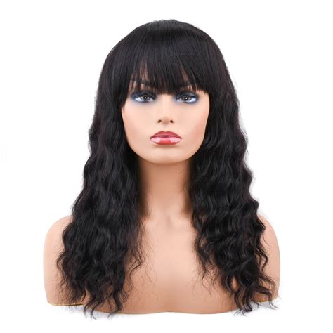 Brazilian Human Hair Wigs With Bang Pre Plucked With Baby Hair Non Remy