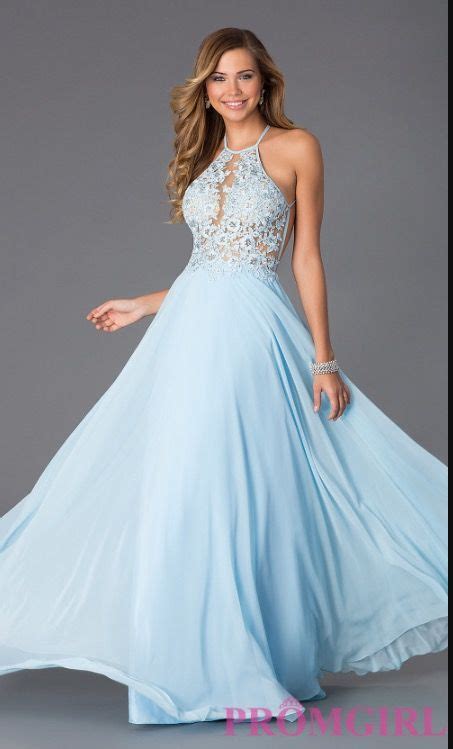 Light Blue Long Flowy Lacey Sleeveless Prom Dress Light Blue Prom