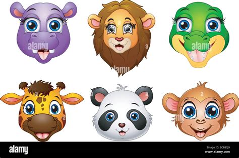 Illustration Of Cartoon Animal Head Collection Set Stock Vector Image