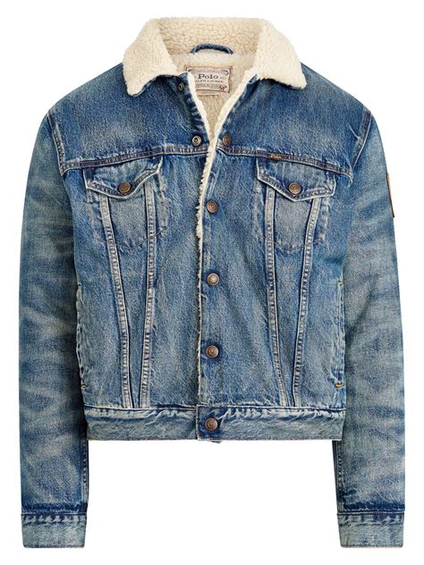 Polo Ralph Lauren Flag Patch Faux Shearling Denim Jacket In Blue For