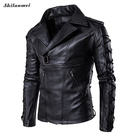 Pu Leather Mens Gothic Jacket Patchwork Motorcycle Black Jackets With