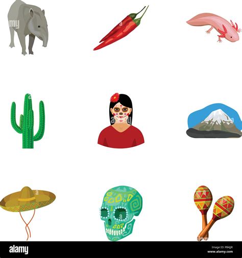 Mexico Country Set Icons In Cartoon Design Big Collection Of Mexico