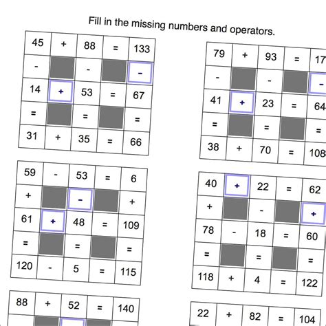 Addition And Subtraction Grid Puzzle Worksheets Including Missing