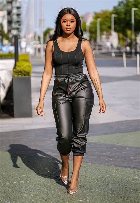 Black Faux Leather Cargo Pants Causal Chic Outfits Black Leather