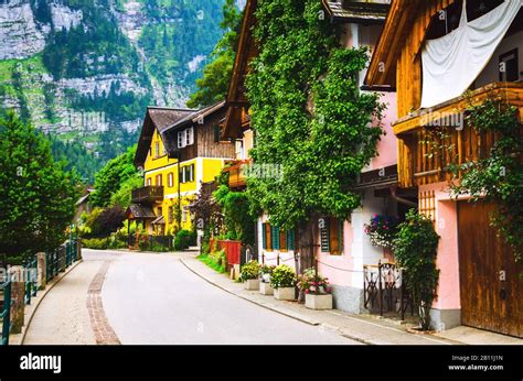 Picturesque Street In Hallstatt Village In Alps Austria Beautiful