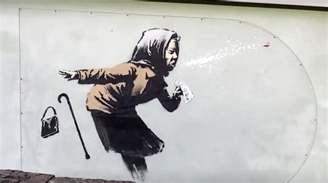 It is widely believed that his first large mural was a piece called mild, mild west. Banksy mural of sneezing woman appears on England's ...