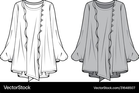 Blouse Fashion Flat Sketch Template4 Royalty Free Vector