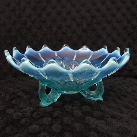 Vintage Northwood Leaf Beads Design Opalescent Blue Aqua Tri Etsy
