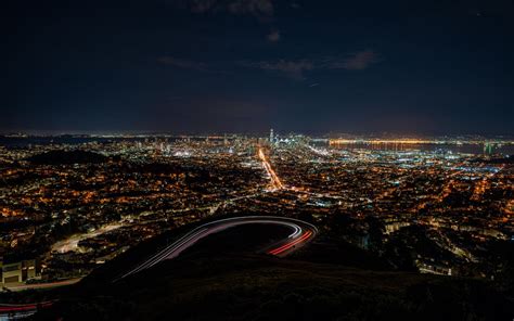 Download Wallpaper 3840x2400 Night City Aerial View City