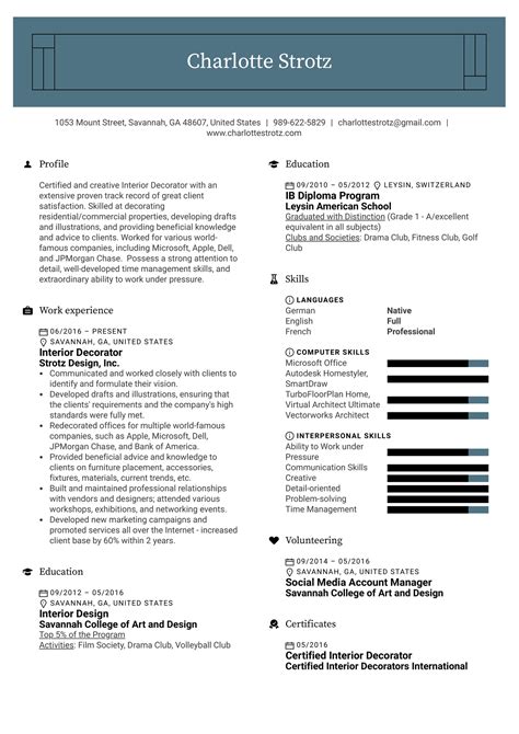 Interior Design Resume Sample