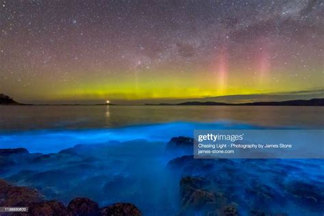 Aurora Australis Or Southern Lights In The Sky Over Spectacular Blue
