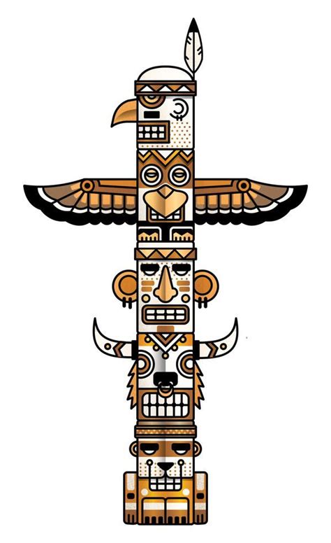 Cartoon Totem Totem Pole Art Pole Art Native American Totem