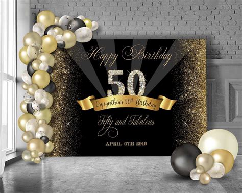 50th Birthday Backdrop Black And Gold Party Banner Black And Gold